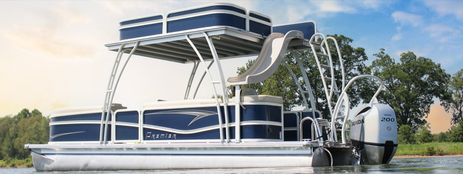 Premier pontoon tied up at a Beaver Lake dock near Prairie Creek